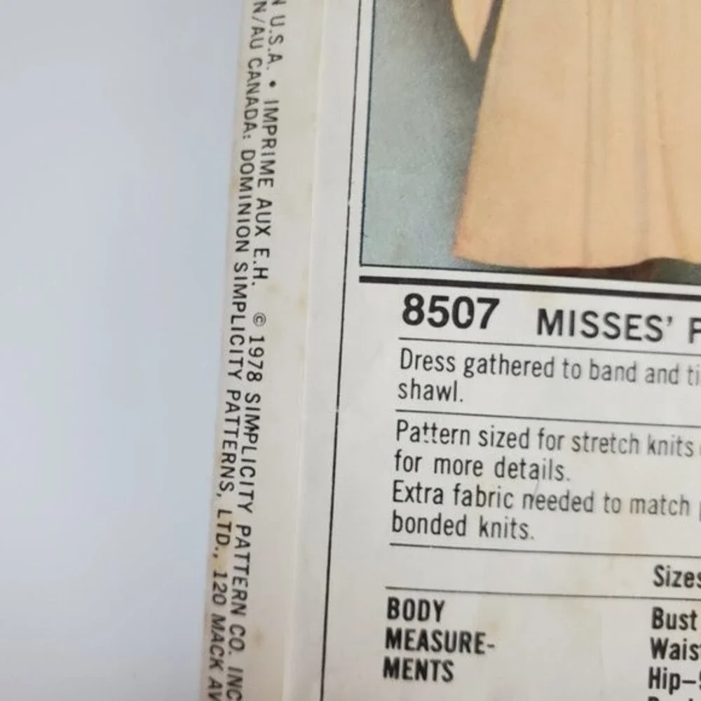 Vintage 70's Simplicity Dress and Shawl Sewing Pattern